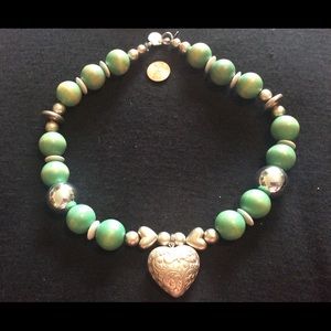 BOHO Silver Heart and Wood Bead 22” Necklace Tag